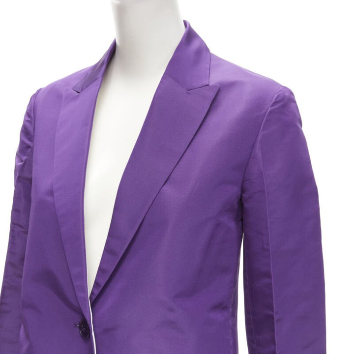 VALENTINO 2022 Runway purple 100% silk hidden waist drawstring blazer IT36 XS