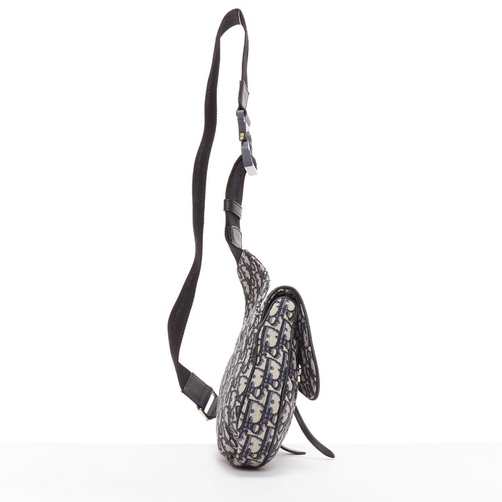 CHRISTIAN DIOR blue black CD logo monogram oblique canvas sadde shoulder bag