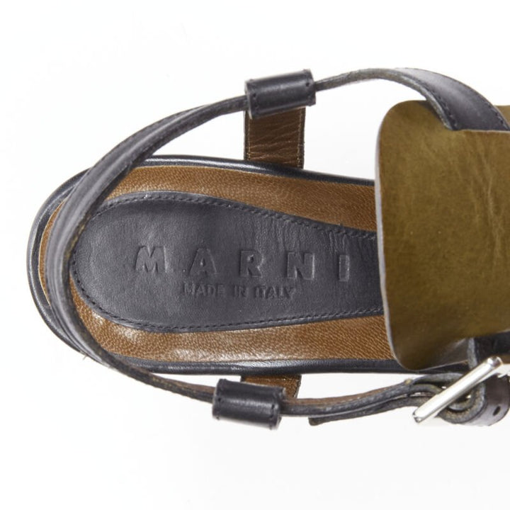 MARNI brown black wooden platform wedged sandals EU37