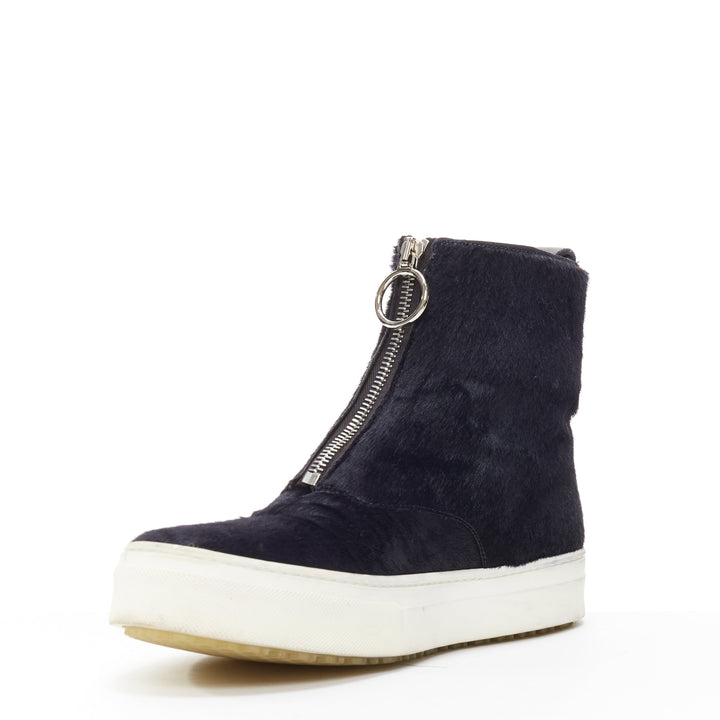 OLD CELINE Phoebe Philo black horse hair O-ring zipper high top sneaker EU38