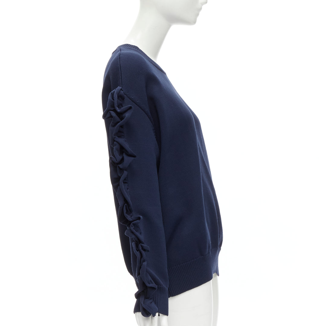 VICTORIA BECKHAM VVB navy blue ruffle sleeve pullover crew sweatshirt UK12 L