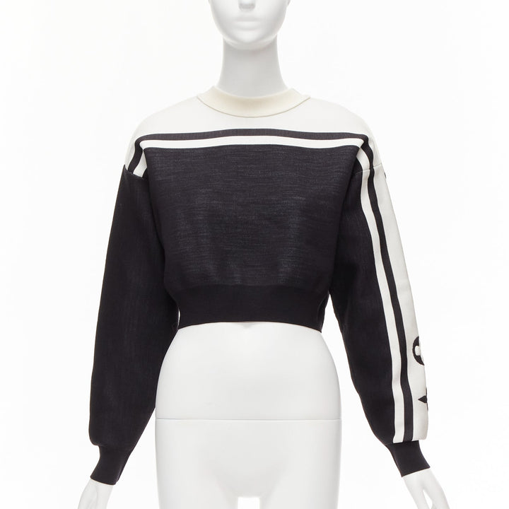 LOUIS VUITTON 2022 Runway black white floral motif cropped sweater XXS