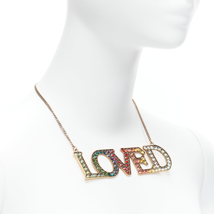 GUCCI Alessandro Michele LOVED rainbow gradient crystal pendent short necklace