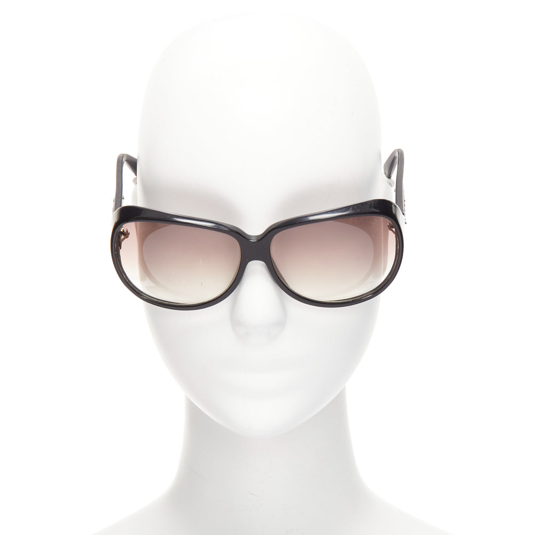 BOTTEGA VENETA BV68S black woven leather trim brown oversized sunglasses