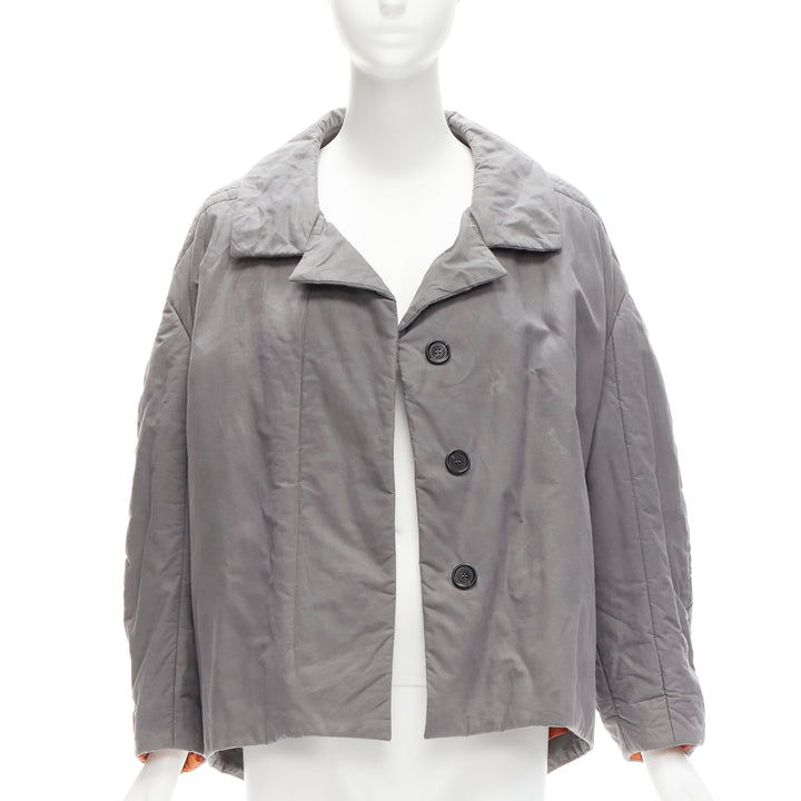 MARNI grey washed cotton brown lined padded cocoon MA1 jacket IT36 XS