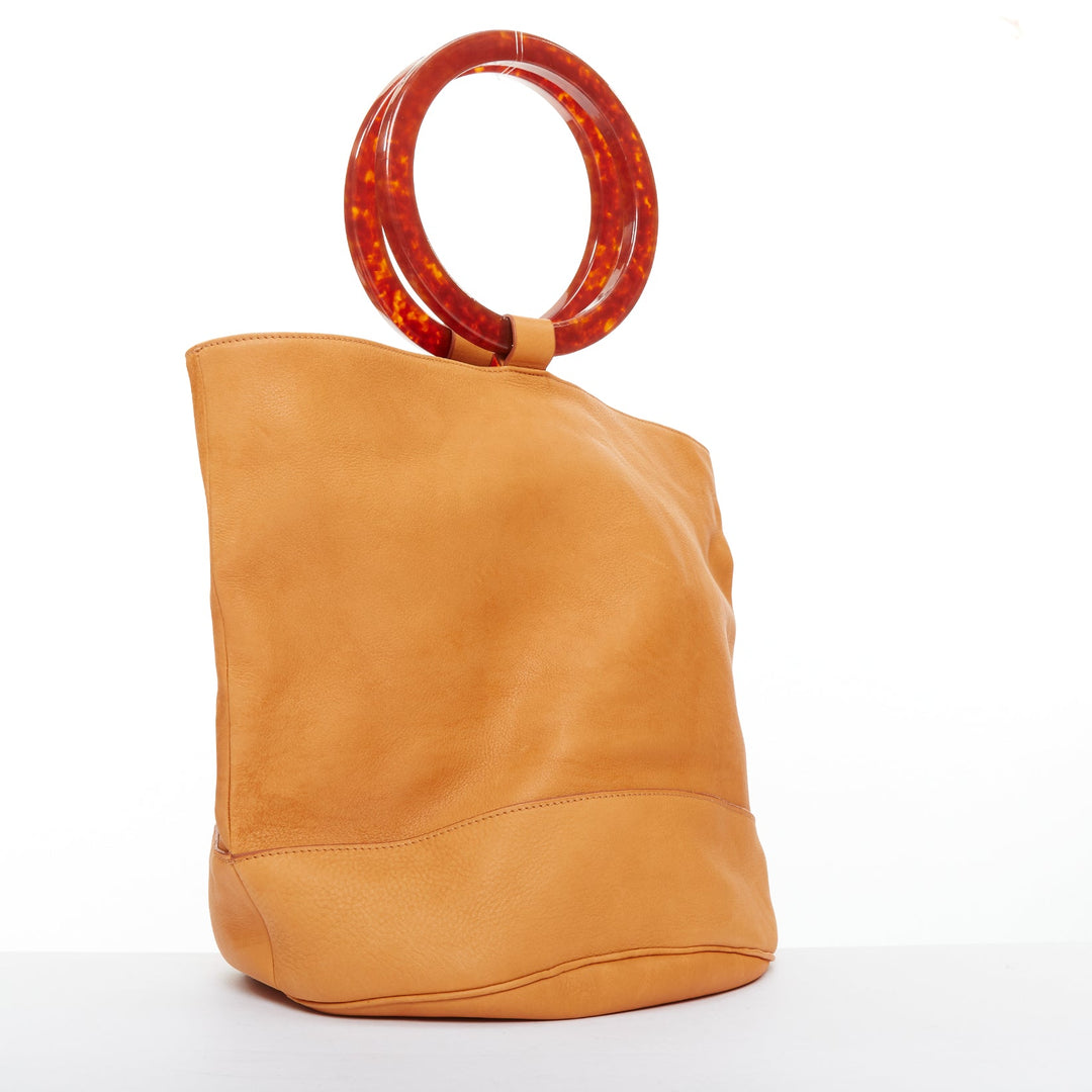 SIMON MILLER Bonsai 30 tan brown leather acrylic round handle hobo tote bag