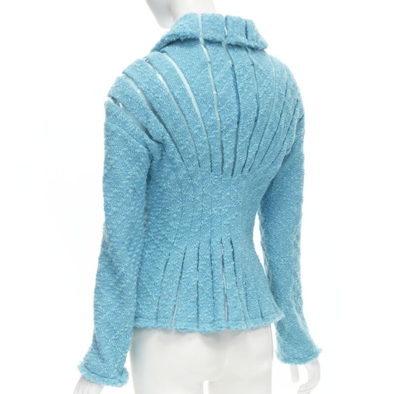 Runway JUNYA WATANABE 2001 teal blue boucle tweed PVC trimmed space age jacket S