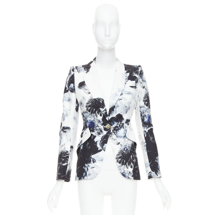 ALEXANDER MCQUEEN 2023 Chiaroscuro Xray floral fitted blazer jacket IT38 XS