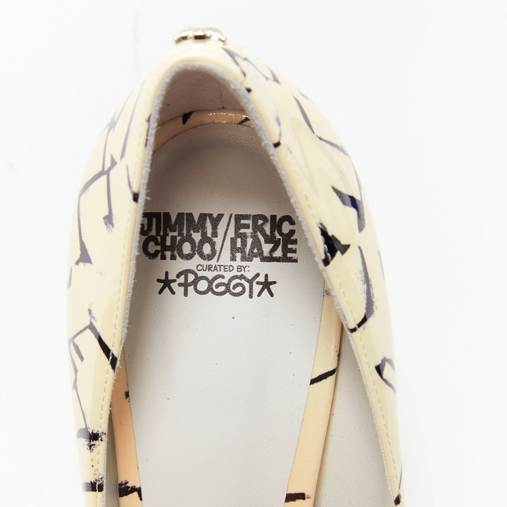 JIMMY CHOO ERIC HAZE Poggy black graphics pearl leather pumps EU38.5