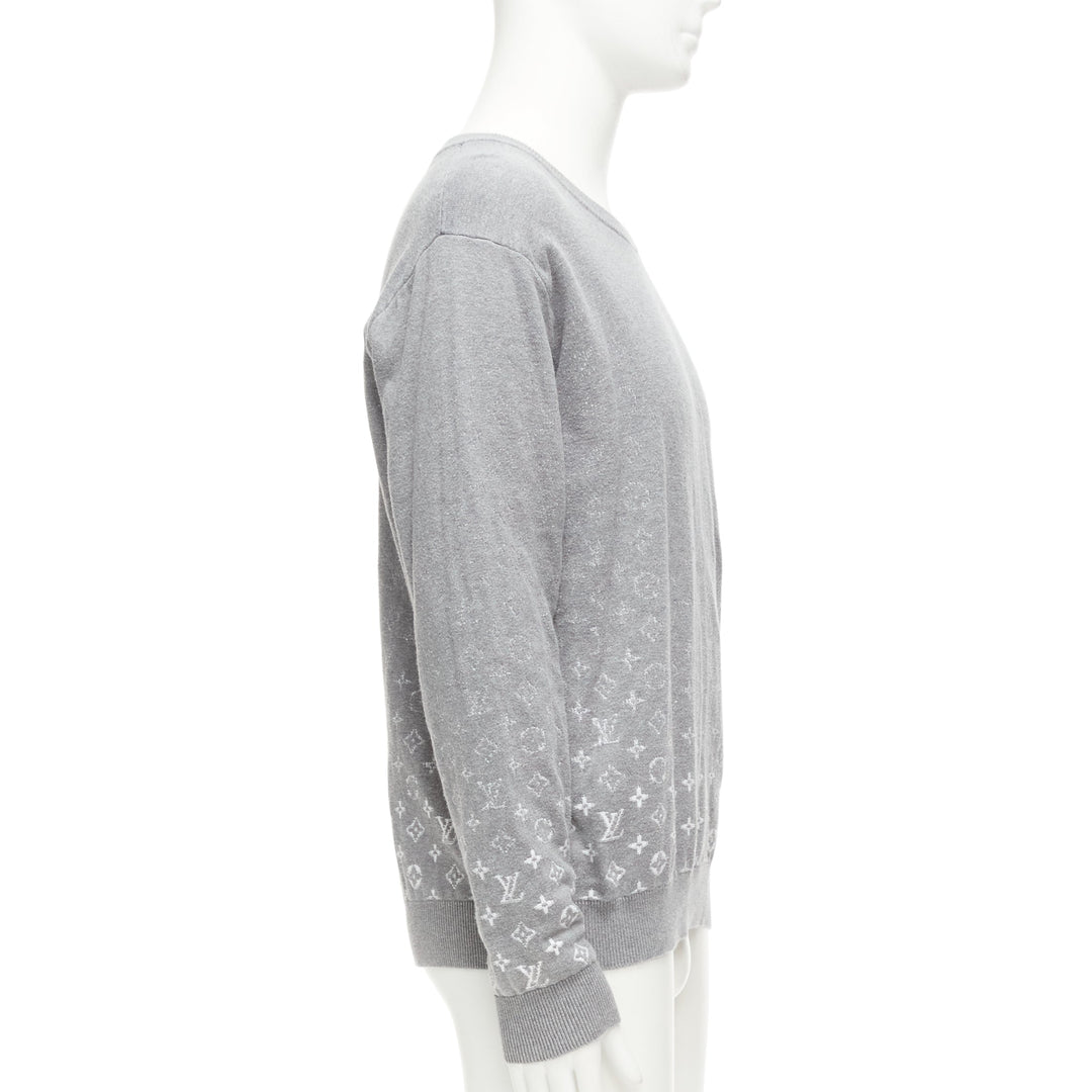 LOUIS VUITTON grey white ombre LV logo monogram crew sweatshirt L