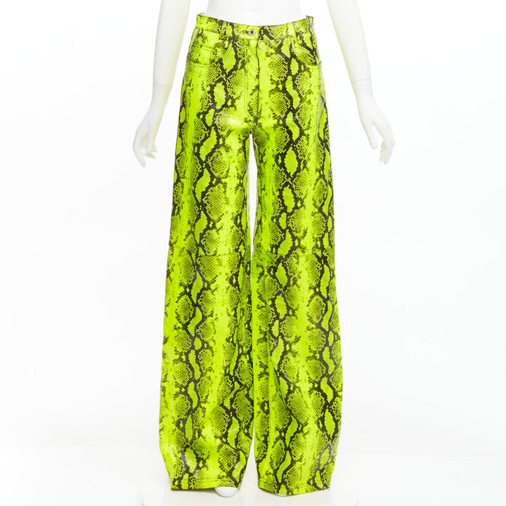 OFF WHITE Virgil Abloh 2019 Runway neon yellow leather wide leg pants IT40 S