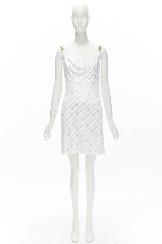 Runway VERSACE Gianni Signature white silver crystal Medusa dress IT44 L