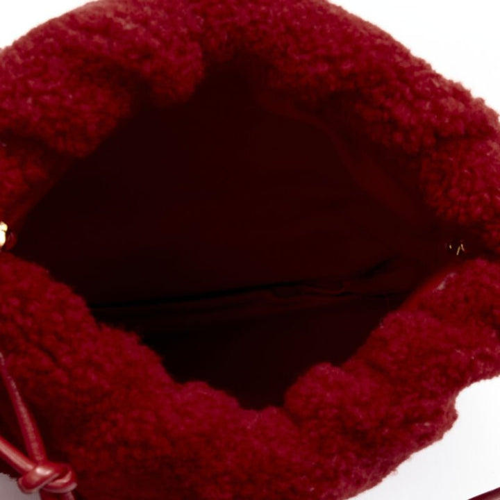 rare BOTTEGA VENETA Daniel Lee Runway red shearling fringe crossbody clutch