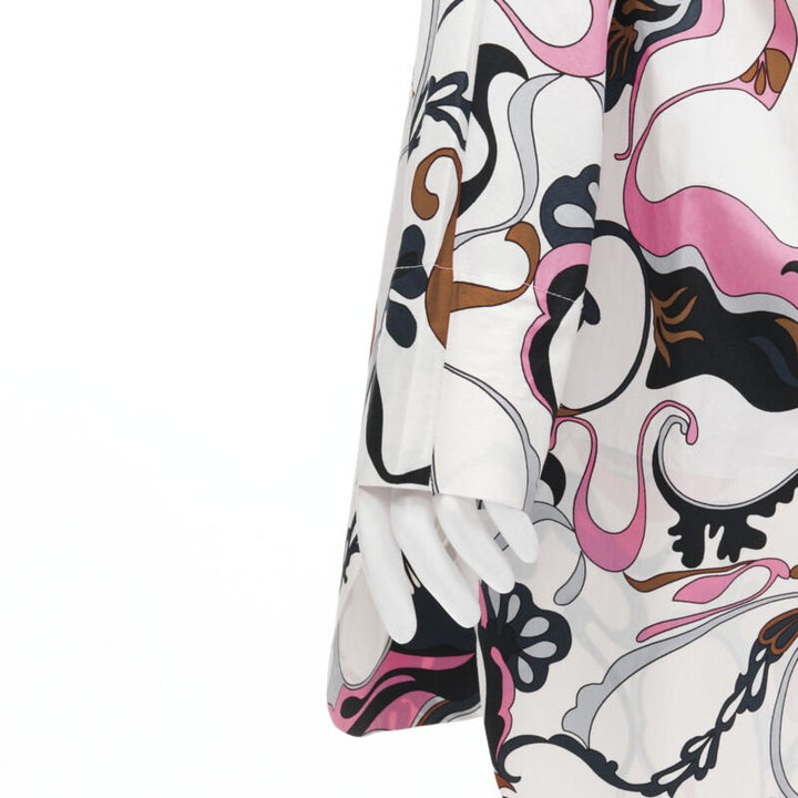 MARNI white navy pink swirl floral cotton boat neck long sleeve dress IT40 S