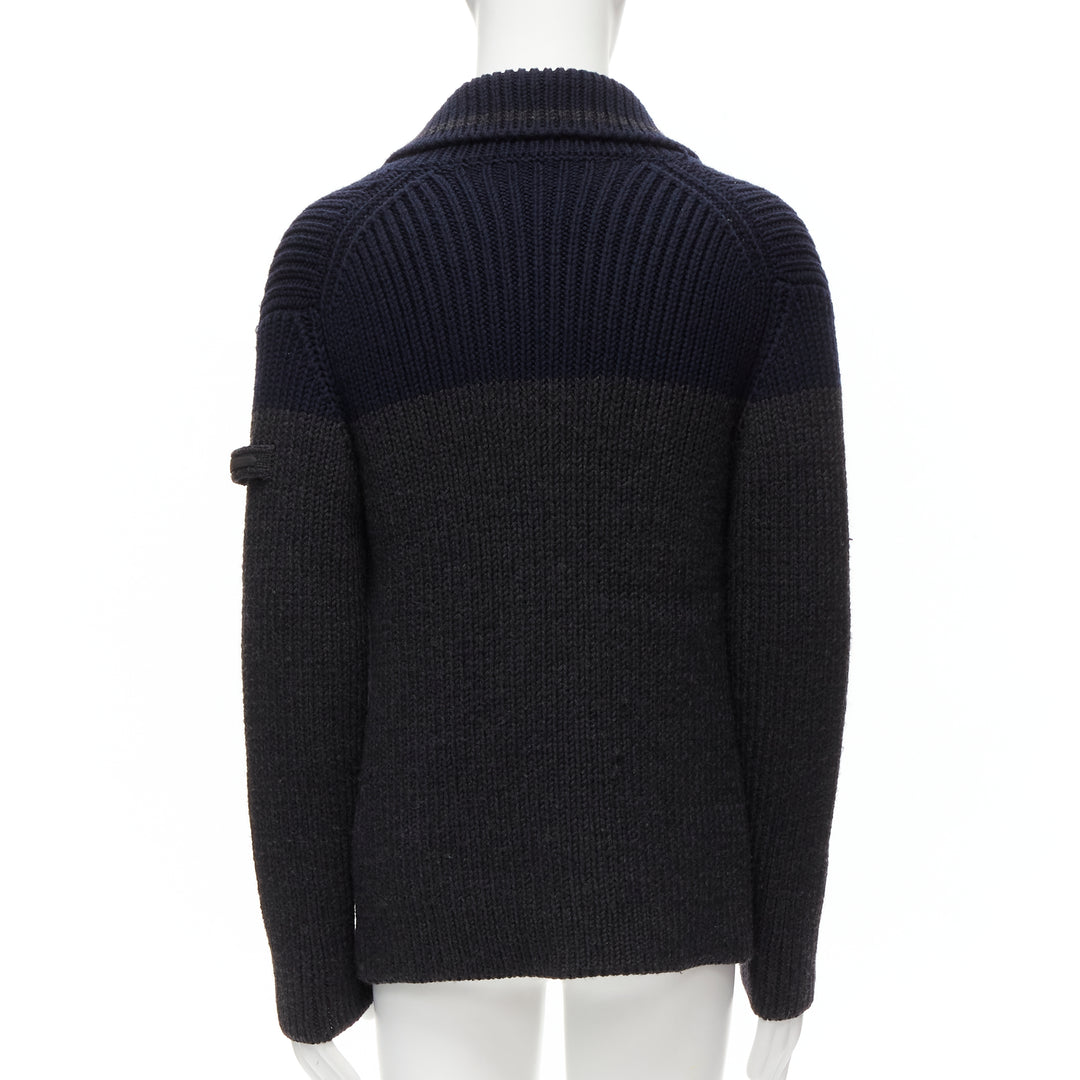 PRADA 2013 100% wool grey navy sailor collar ribbed knit cardigani coat IT50 L