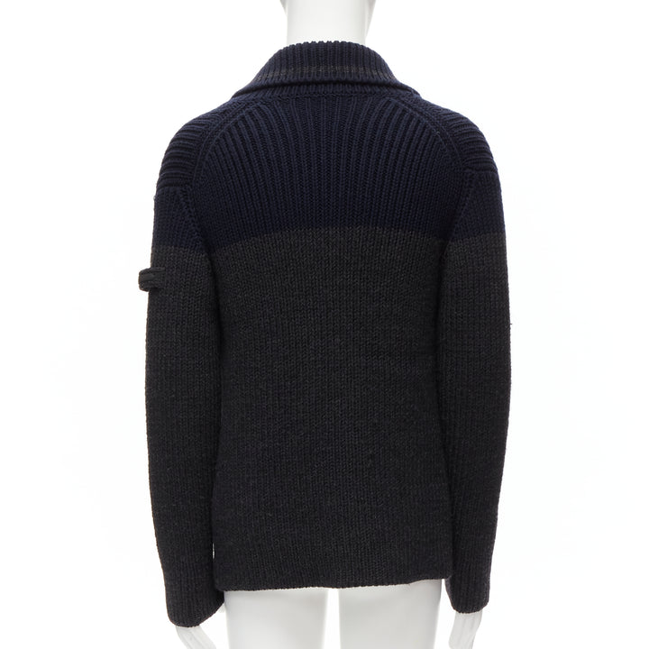 PRADA 2013 100% wool grey navy sailor collar ribbed knit cardigani coat IT50 L