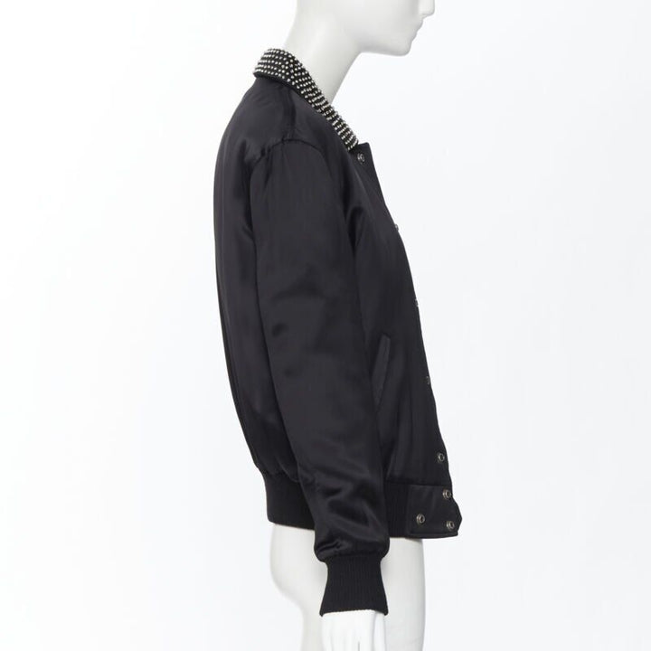 Runway SAINT LAURENT Je T'aime Teddy black crystal collar bomber jacket FR34
