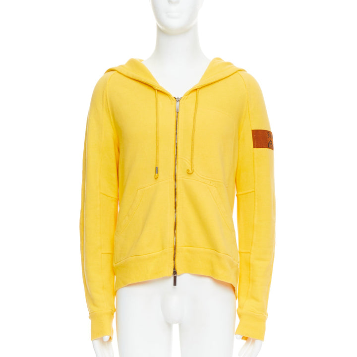 JOHN GALLIANO yellow cotton red logo print back raglan hoodie L