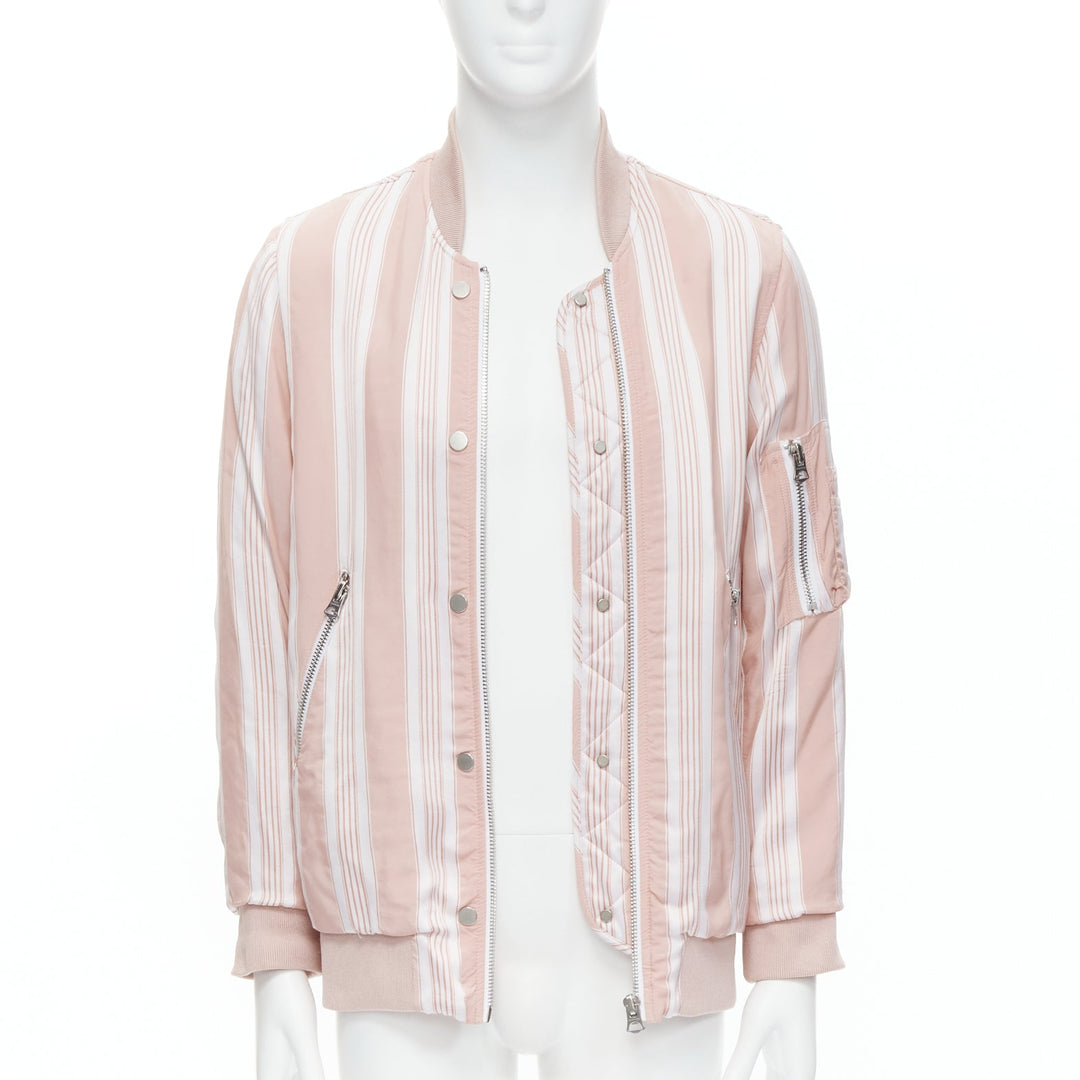 ACNE STUDIOS Varden 2016 pink white striped padded bomber jacket FR34 XS