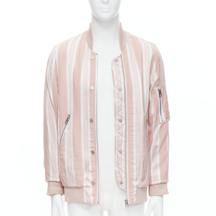 ACNE STUDIOS Varden 2016 pink white striped padded bomber jacket FR34 XS