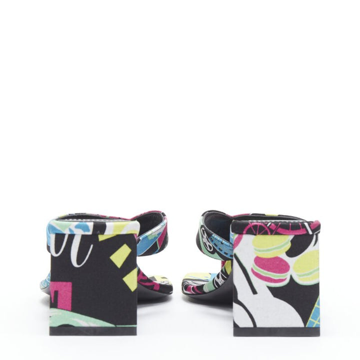 BALENCIAGA 2020 floral satin square toe mid heel mule thong sandals EU35