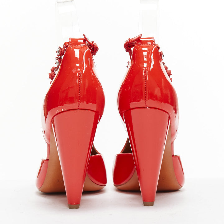 OLD CELINE Phoebe Philo Tango red patent crystal t-strap heels EU38