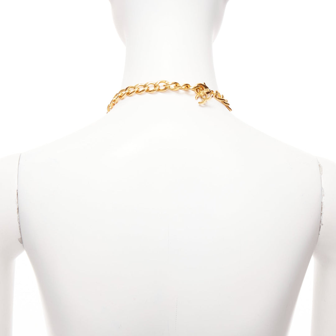 rare CHANEL B20K green pink red gripoix gold CC logo byzantine princess necklace