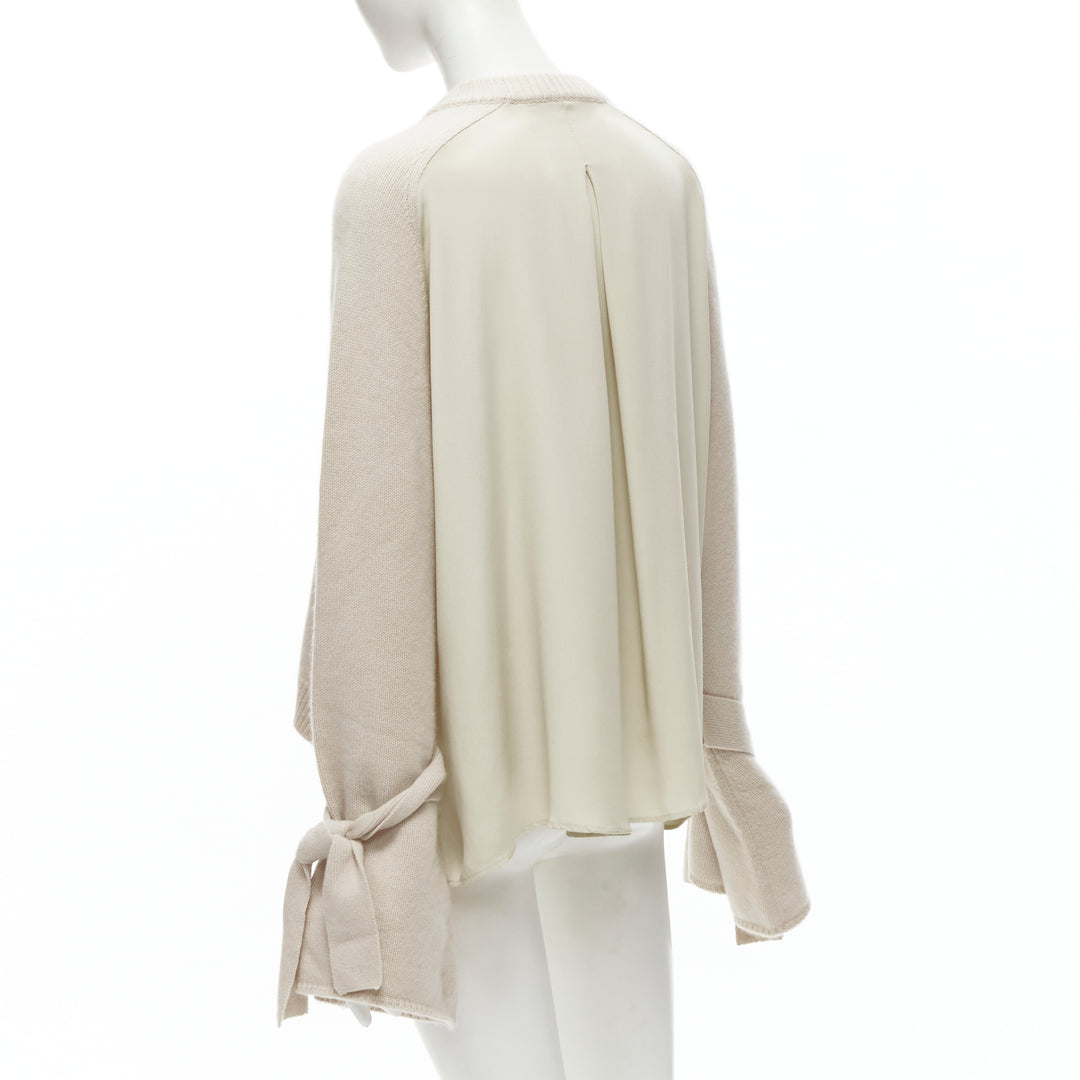 TIBI 100% cashmere beige contrast bow tie cuff oversized sweater S
