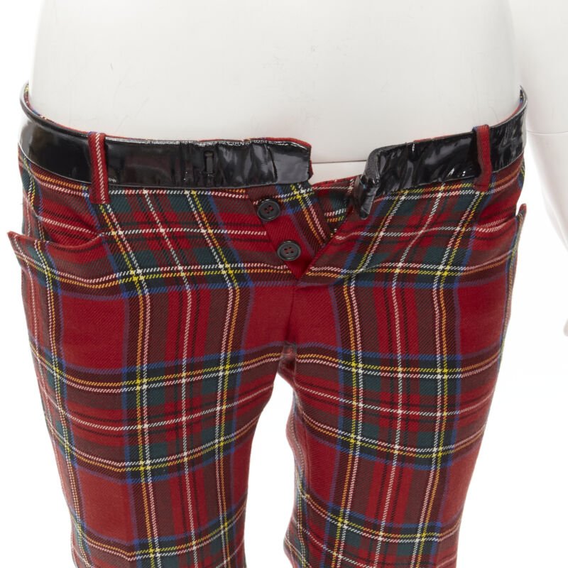 DSQUARED2 red punk plaid patent trim cropped pants IT40 S