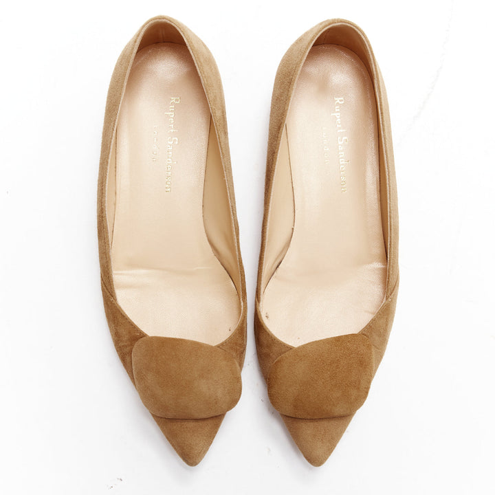 RUPERT SANDERSON Aga 10 sand suede square bukle flats EU37.5