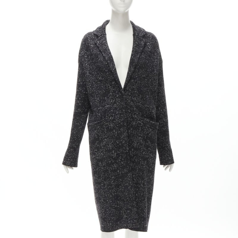 THEORY black grey speckle wool blend knitted robe coat S