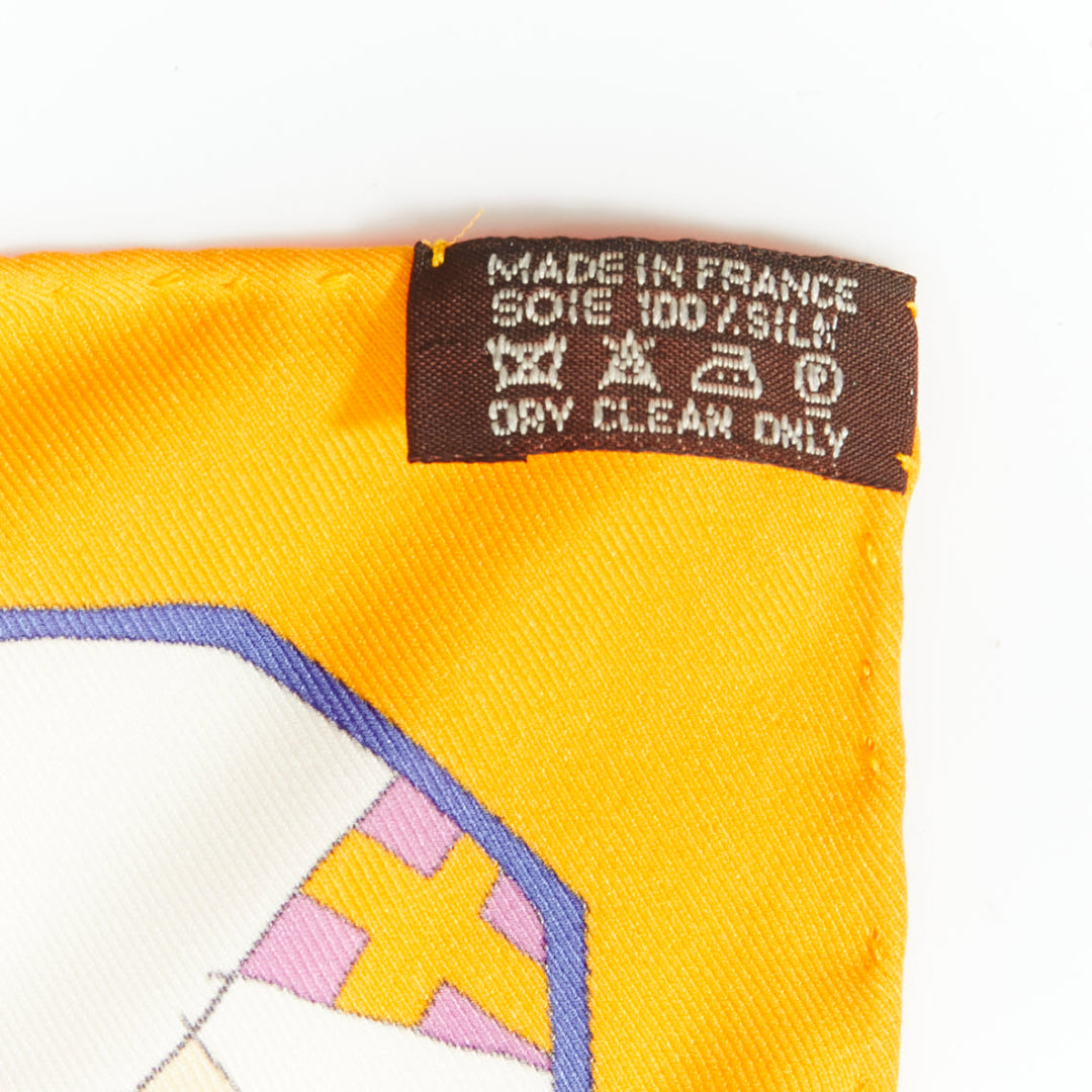 HERMES 100% silk Un Amour De Cheval print yellow purple scarf