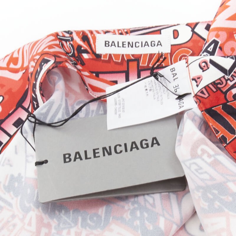BALENCIAGA Demna 2019 Runway red logo print wrap tie maxi skirt FR36 S