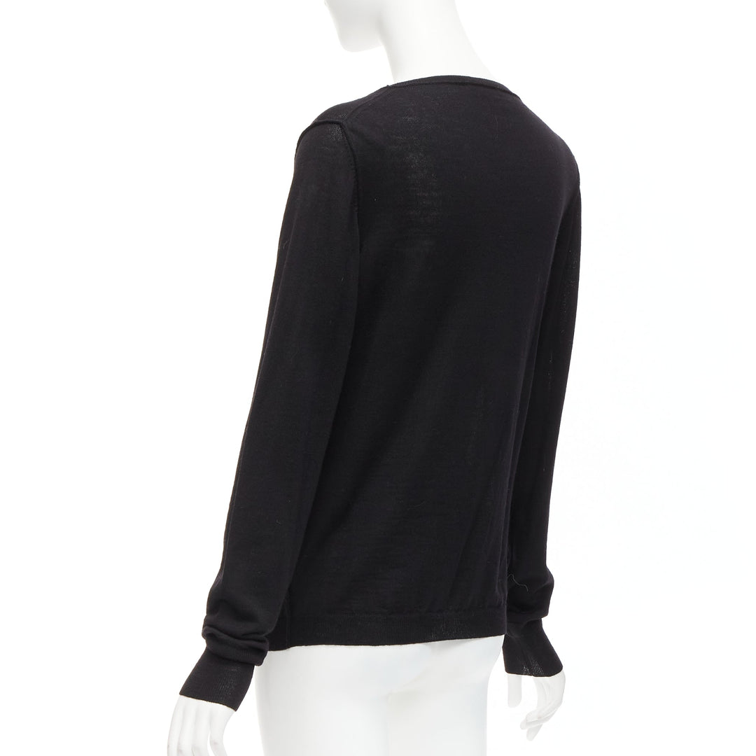 CHLOE black wool military scallop loop ruffle scoop neck cardigan M