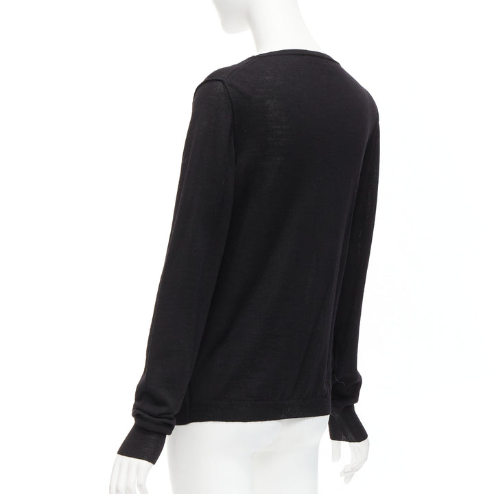 CHLOE black wool military scallop loop ruffle scoop neck cardigan M