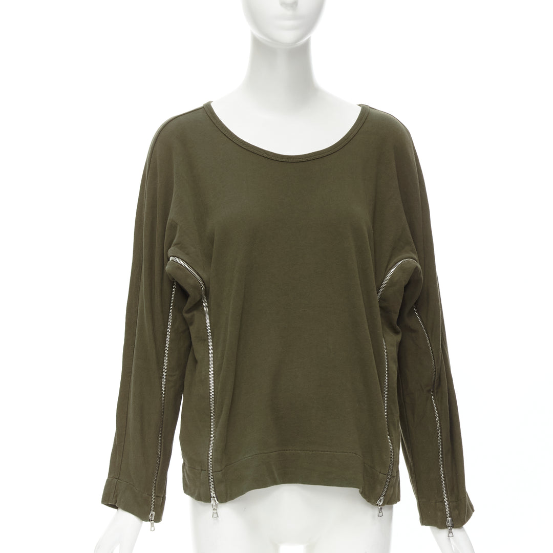DRIES VAN NOTEN brown cotton silver zip detail sweater top M