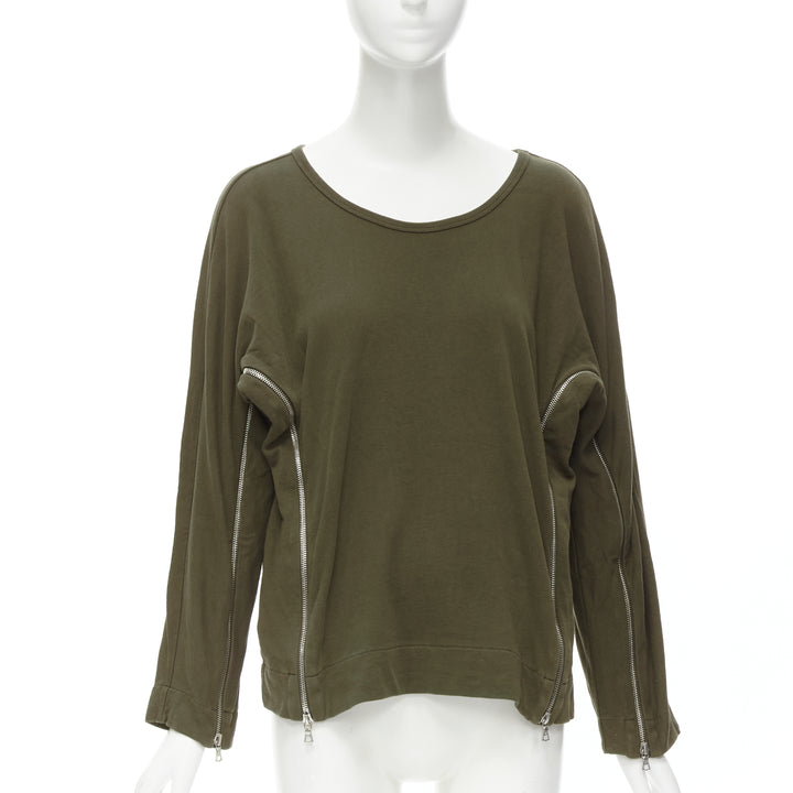 DRIES VAN NOTEN brown cotton silver zip detail sweater top M