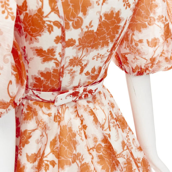 ZIMMERMANN 2022 Runway Postcard orange floral linen seashell belt dress AUS0 XS