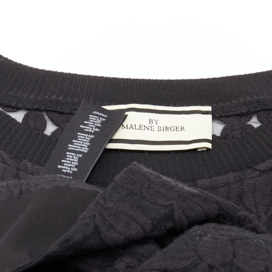 BY MALENE BIRGER black graphic circle embroidery sheer cropped sweater FR36 S