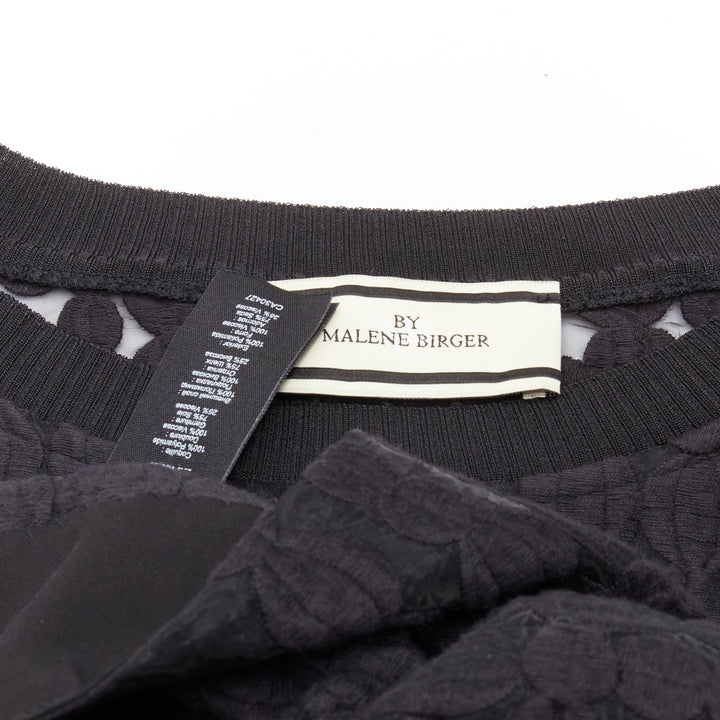 BY MALENE BIRGER black graphic circle embroidery sheer cropped sweater FR36 S
