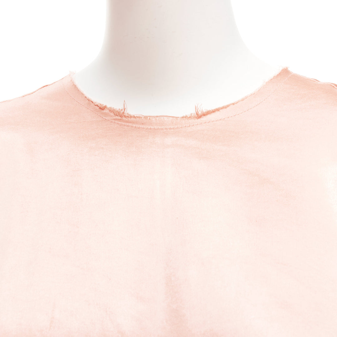 REGINA PYO pink silky satin front knot crew neck frayed edge collar top S