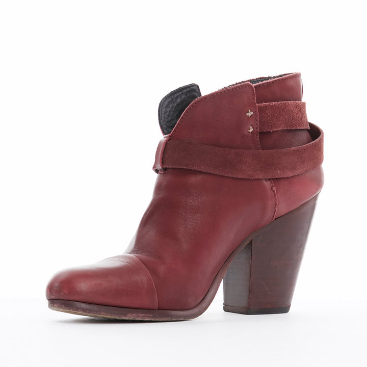 RAG BONE Harrow burgundy red leather stud harness block heel ankle boots EU38.5
