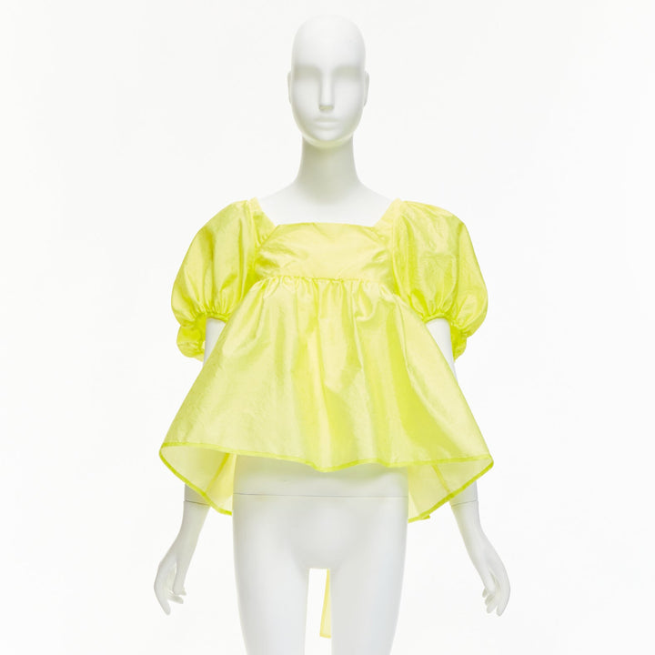 CECILIE BAHNSEN 2021 Babett yellow textured puff sleeve babydoll top UK6 XS