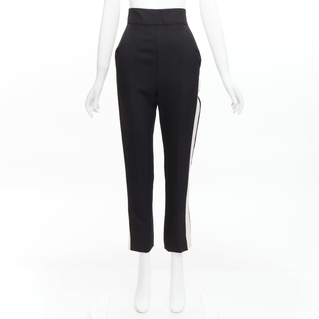 HAIDER ACKERMANN fleece wool black white side tape high waist tapered pants FR36
