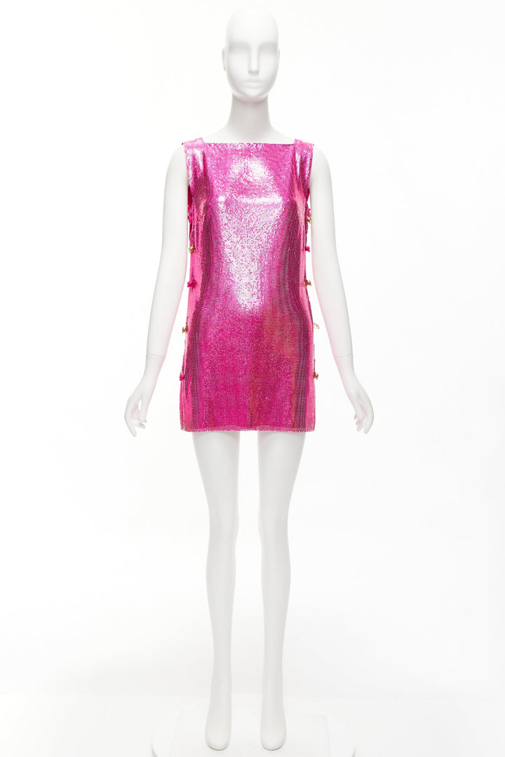 rare VERSACE 2022 Runway pink metal chainmail Medusa safety pin dress IT38 XS