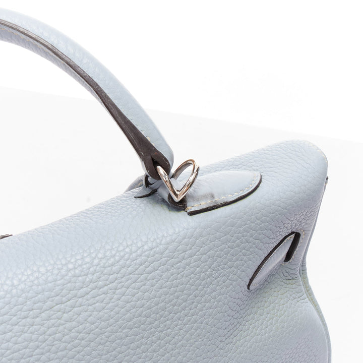 HERMES Kelly 35 Bleu Gacier Clemence sports canvas strap satchel bag