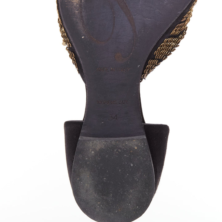 ROGER VIVIER gold sequin black satin half dorsay ballerina flats EU34