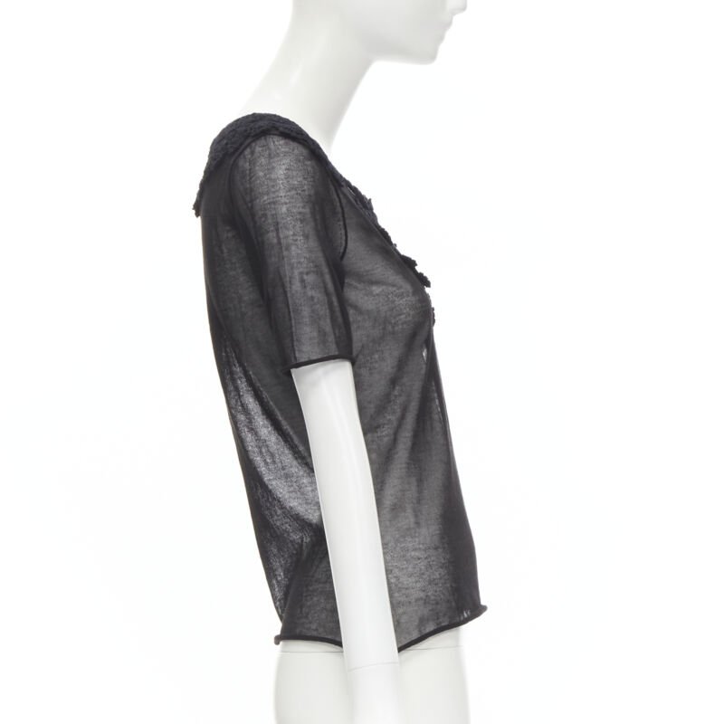 DOLCE GABBANA crochet lace sheer rolled edges fine knit cotton top IT40 S