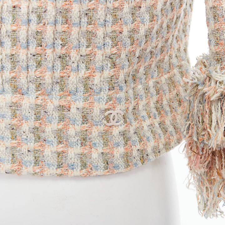 CHANEL 13C Rose Garden Lesage tweed ruffle detail cropped jacket FR38 M