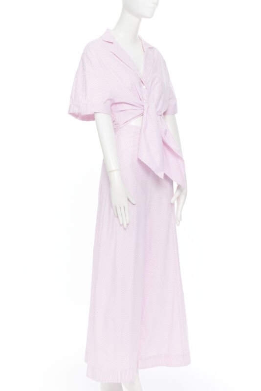 PETERSYN Belle pink white striped cotton tie front wide leg jumpsuit XS